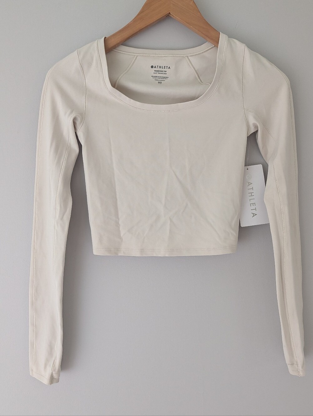 NWT Athleta Transcend Top XXS White Crop Long Sleeve Square Neck